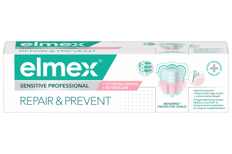 Opakowanie pasty do zębów Elmex Sensitive Professional Repair & Prevent do wrażliwych zębów.