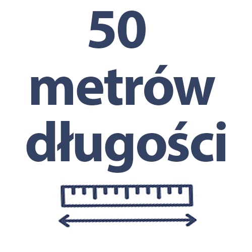 Grafika przedstawiająca miarkę z napisem "50 metrów długości"