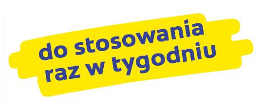 Naklejka z zaleceniem używania produktu raz w tygodniu.