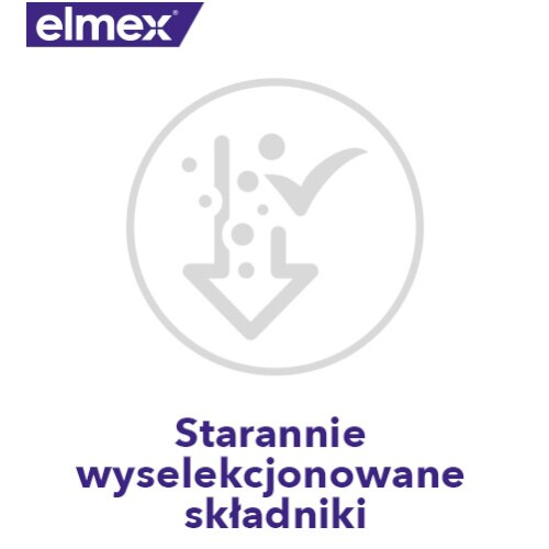 Logo marki elmex z informacją o skuteczności potwierdzonej klinicznie.