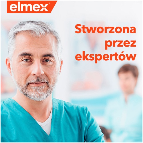 Infografiak prezentująca pracownika stomatologicznego z napisem "stworzona przez ekspertów"