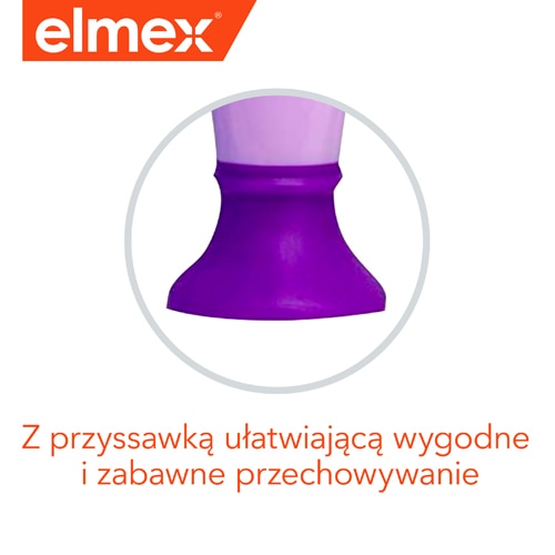 Uchwyt na szczoteczkę Elmex z praktyczną przyssawką.